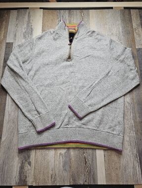 Robert Graham Quarter Zip Sweater Small Classic Fit Grey
